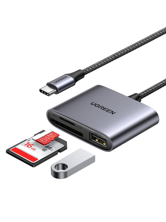 Lector de Tarjetas USB C 3.0 UGREEN Gris con Hub USB 2.0 para MacBook y Samsung Galaxy