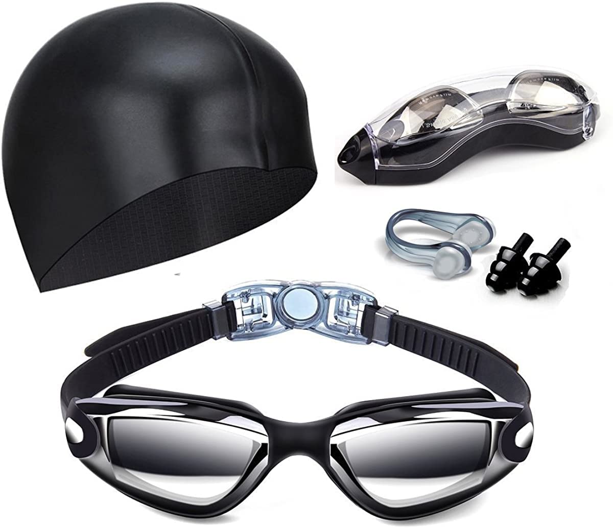 Gafas de Natación Sendowtek UV 5 en 1 con Gorro, Auriculares y Bolsa para Hombres, Mujeres y Niños