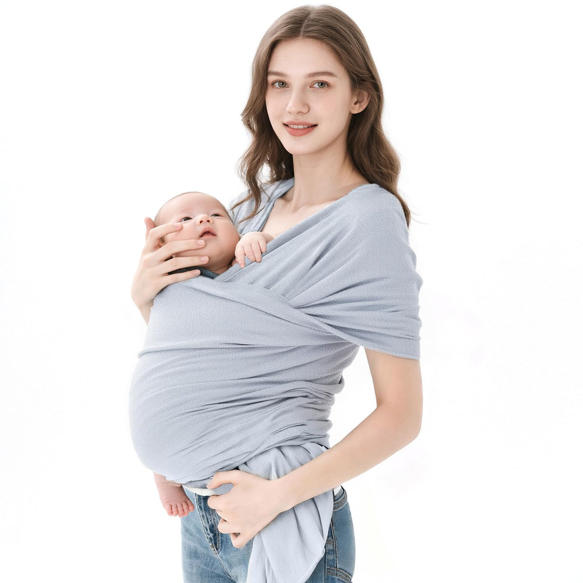 Fular Ergonómico para Bebé, Fular portabebés elástico todo en 1, Fular para bebé, Transpirable Fresco, Hasta 10Kg, para mamás y papás, regalo perfecto para viajar(Gris claro)