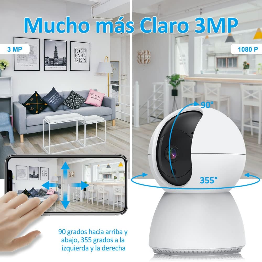 Cámara de Seguridad EASYTAO TV-628 2K 3MP WiFi con Audio Bidireccional y Visión Nocturna Compatible con Alexa
