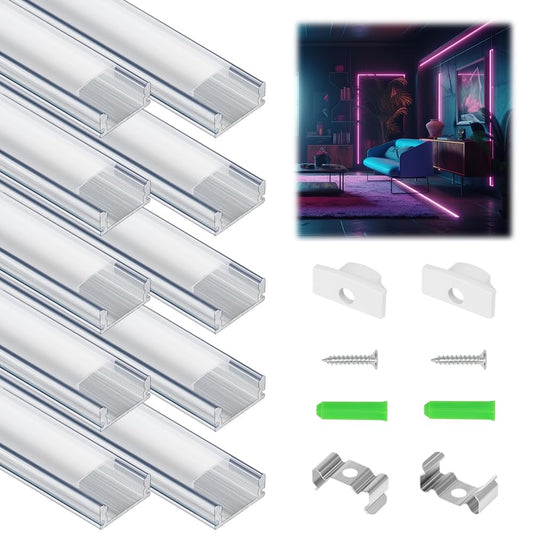 Phayfity Paquete de 20 Unidades de Difusor de Canal LED de 1 M en Forma de U con Cubierta Lechosa, Canaleta para Tira Luz LED,Perfil de Aluminio para Tira de Luz LED