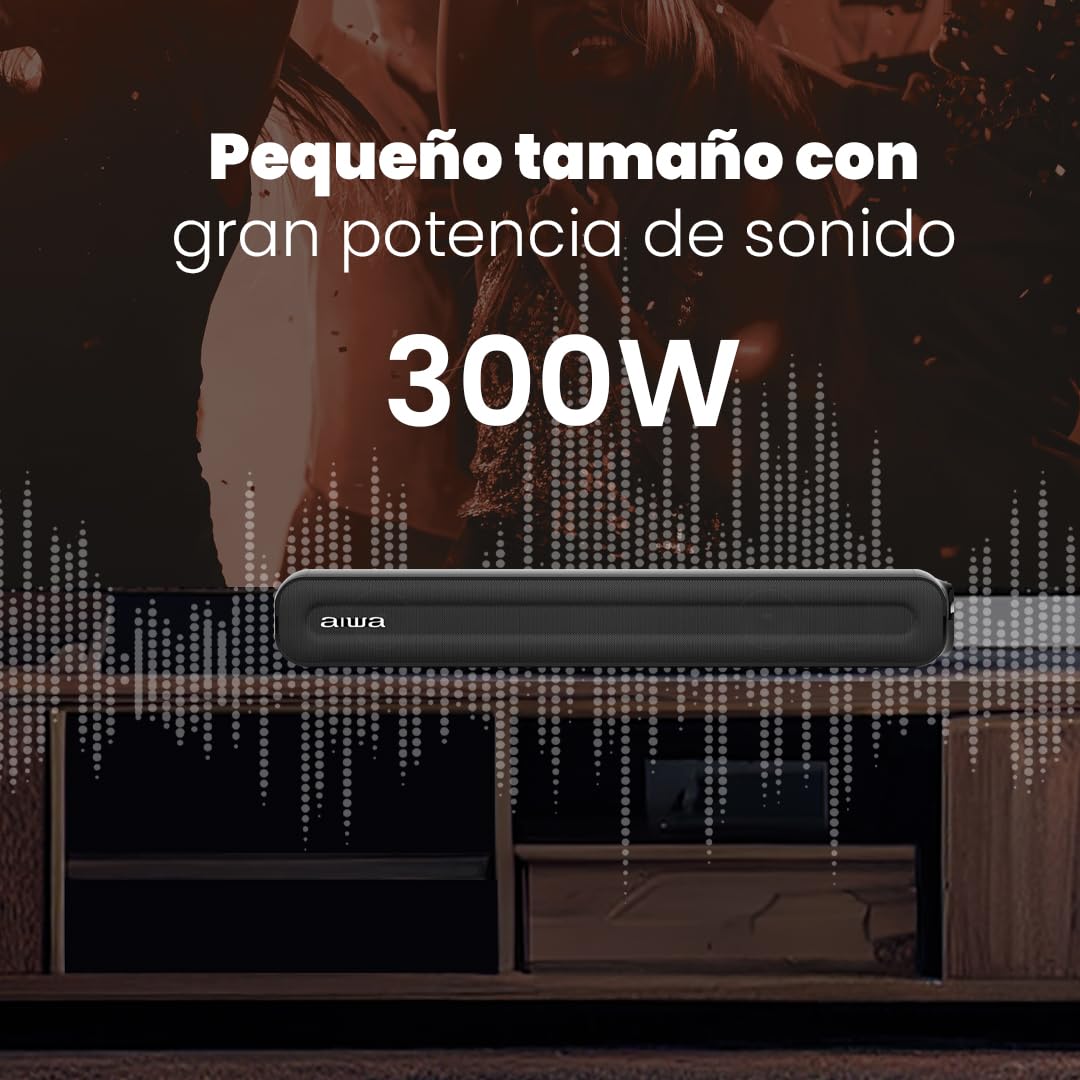 Barra de Sonido Aiwa AWSBH15 Negro 2.0Ch 300W con Bluetooth y Conectividad Versátil para TV