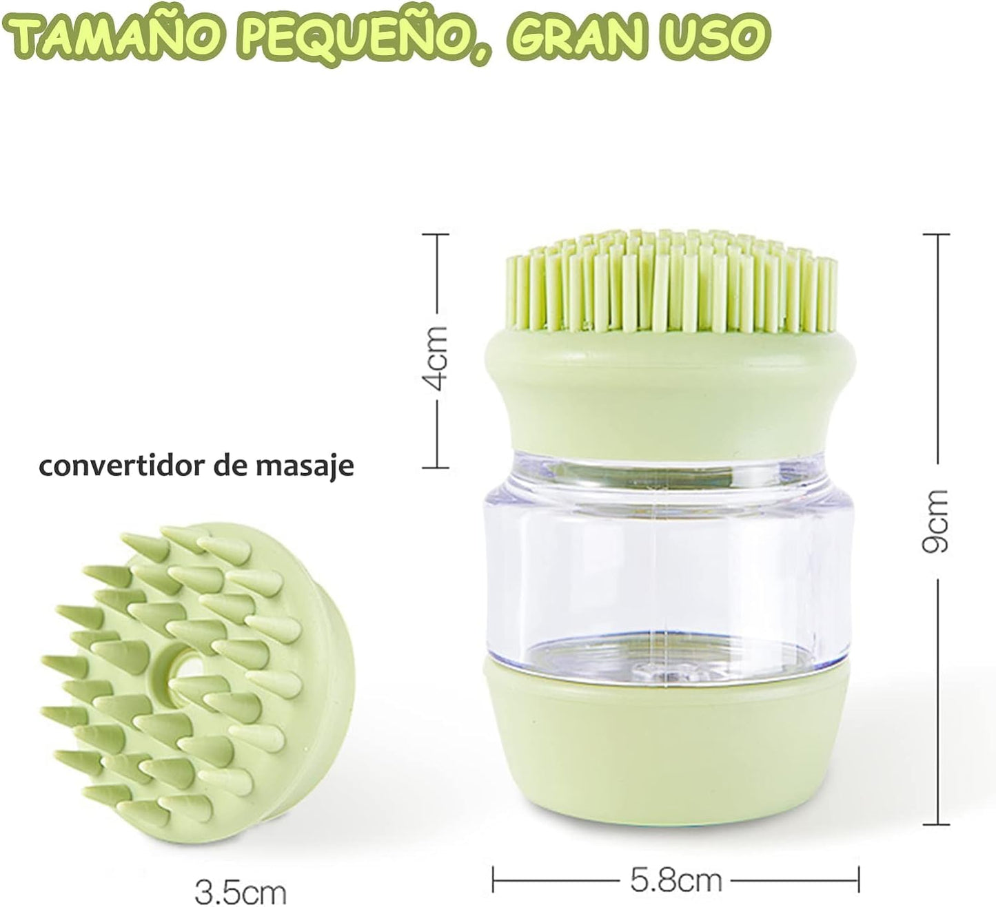 Cepillo de baño para mascotas, cepillo para perros con 2 cabezales de cepillo de silicona suave, dispensador de masaje de champú para mascotas para aseo de mascotas, cepillo de ducha para limpieza de cabello de perros y gatos(verde)