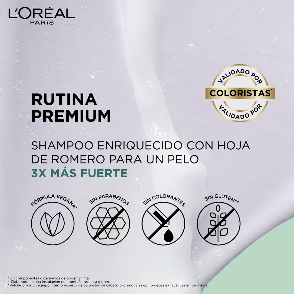 L’Oréal Paris Shampoo con hoja de romero Ever Strong, aporta densidad al pelo delgado previniendo la caída, para todo tipo de pelo teñido, sin Sulfatos, 250ml