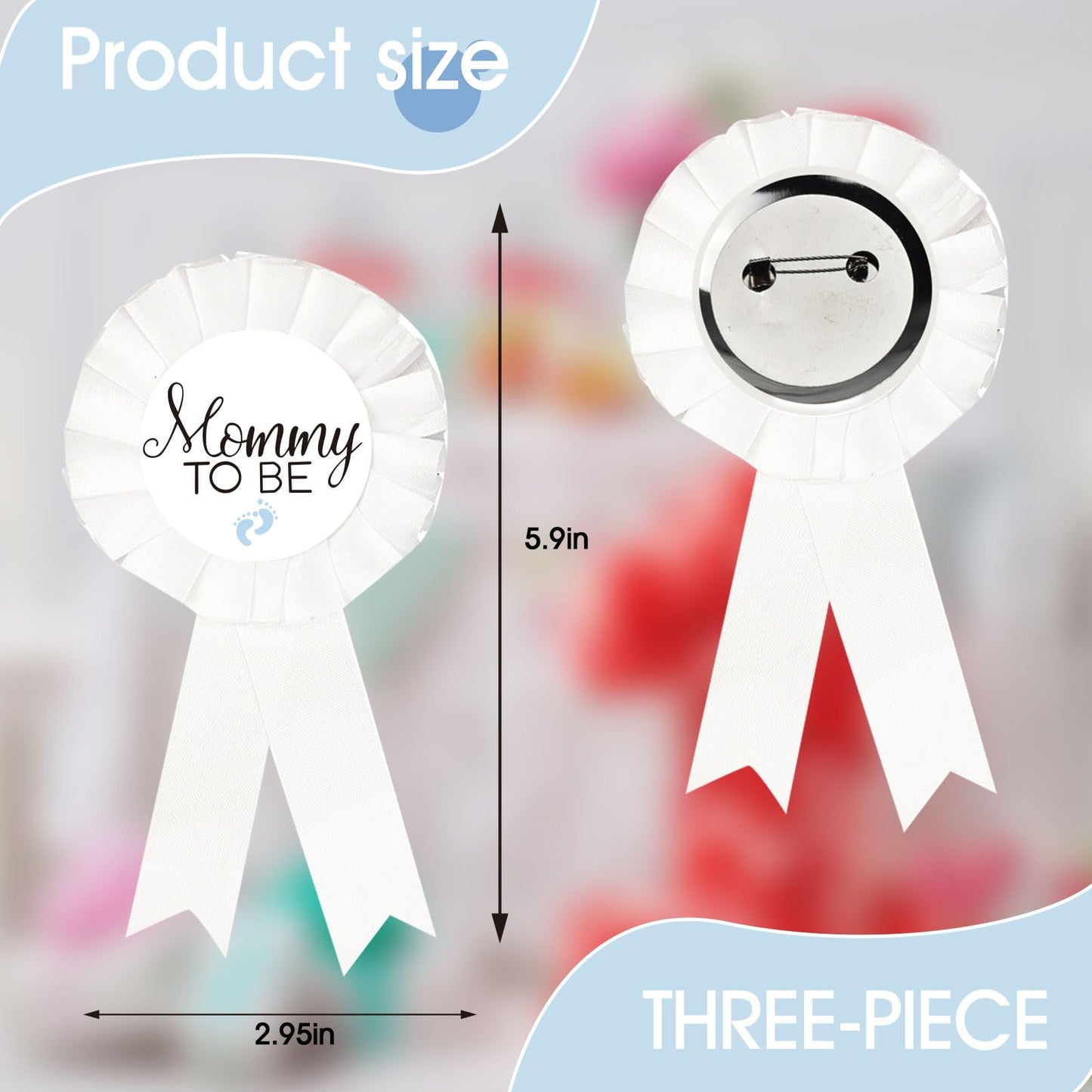 1 Pin de placa de hojalata para mami, 2 insignias para las abuelas, botón de ducha de bebé, regalos para mamá, regalo de género, revela la fiesta, bebé, niño, botón de roseta blanca, celebración del bebé (blanco, huella azul)