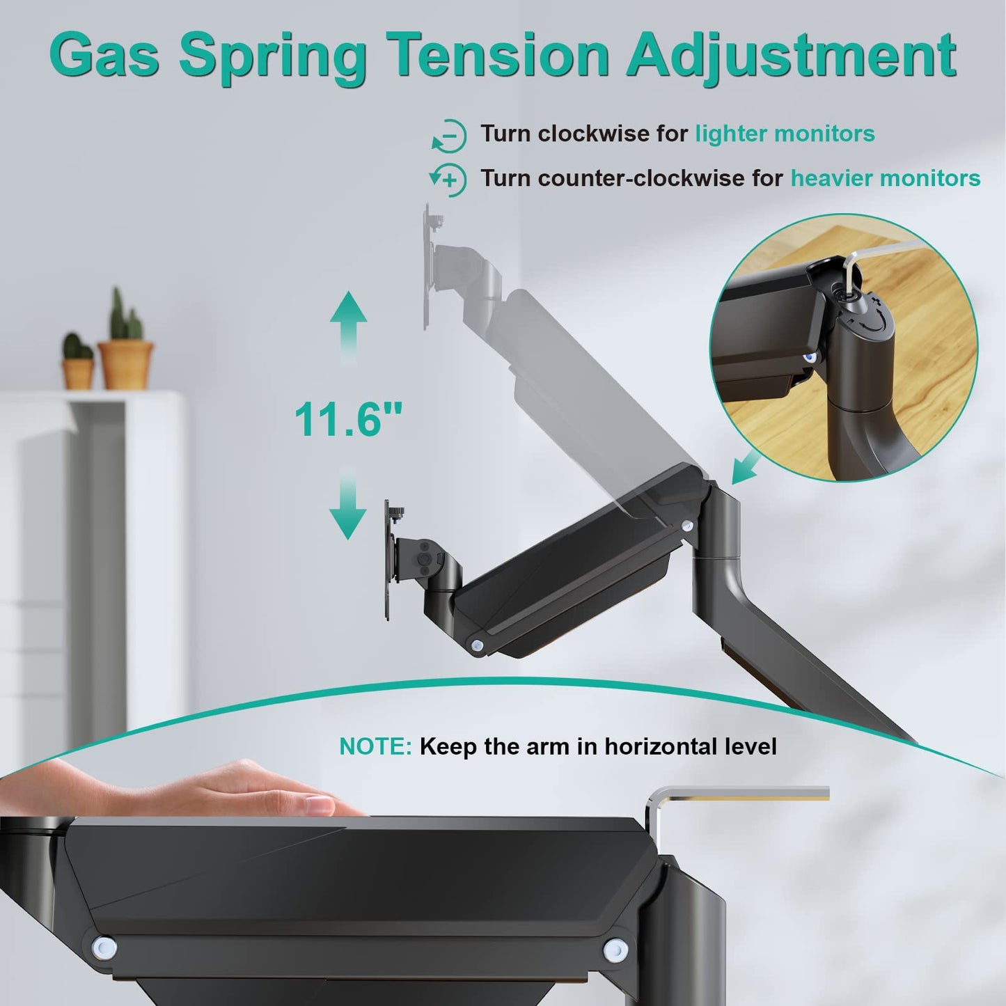 Soporte para Monitor WALI Negro con Brazo Ultra Ancho y Resorte de Gas Ajustable hasta 35 Pulgadas