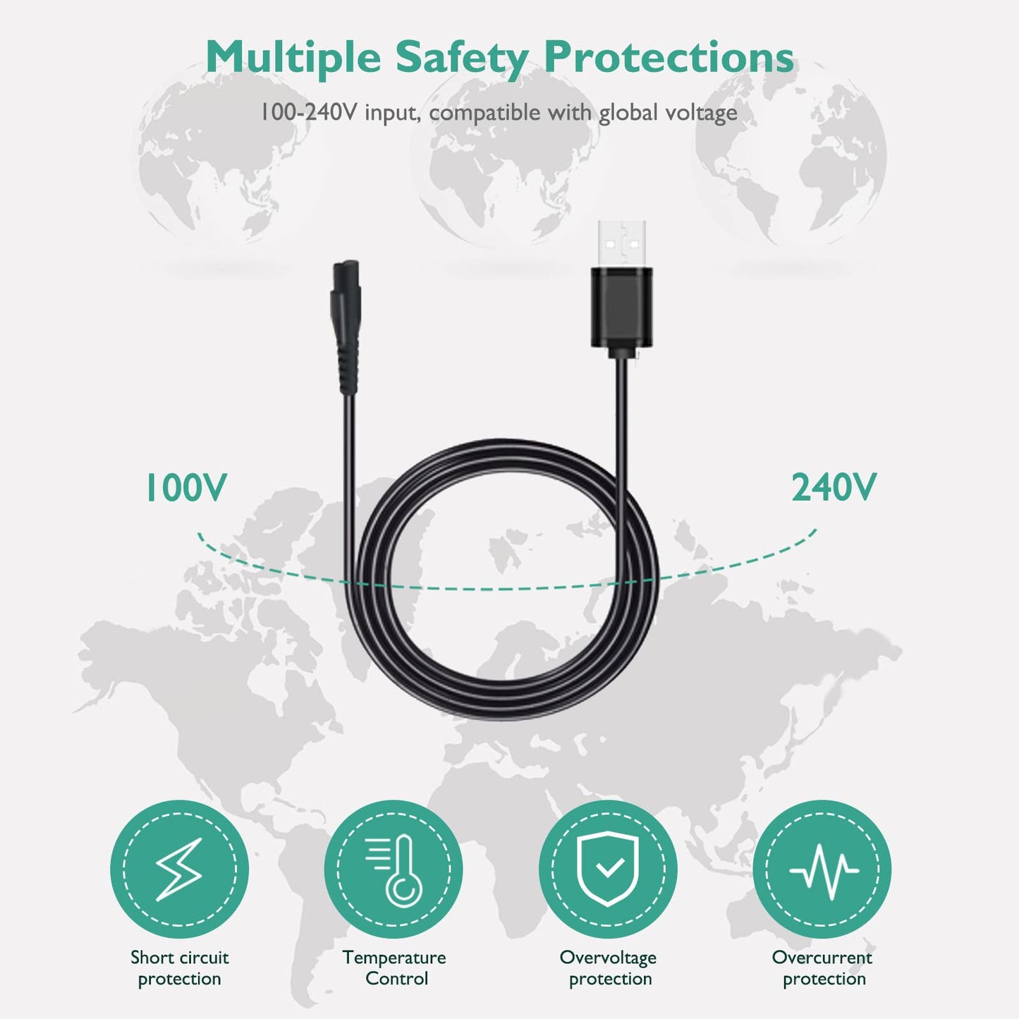 Lnauy Cable de Carga USB Compatible con Skull Pitbull, Palm, Butterfly Kiss y Beast Clipper Pro Shaver, Adaptador de Cargador para Skull Pitbull Gold