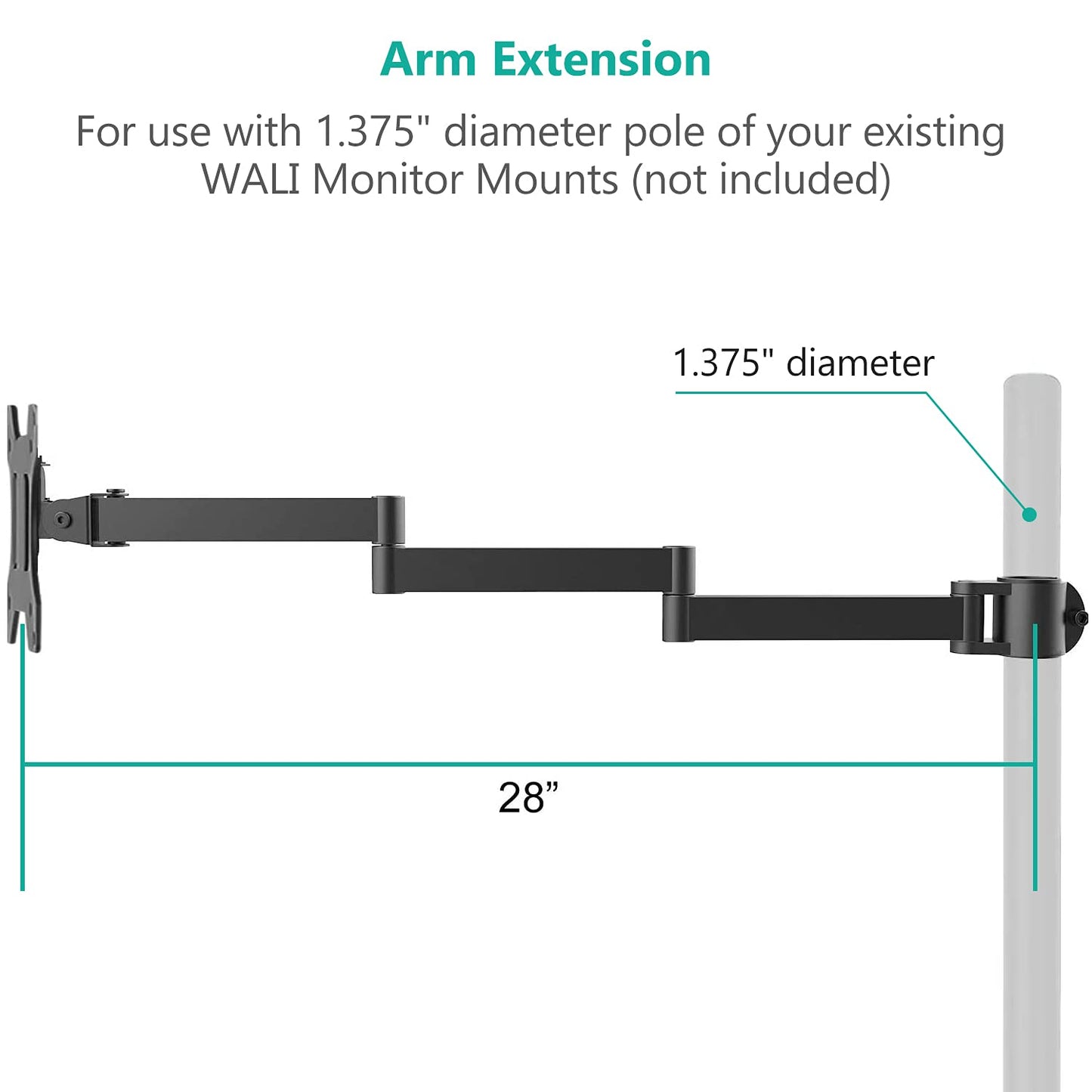 Brazo de Monitor WALI Negro Universal de 3 Niveles Totalmente Ajustable