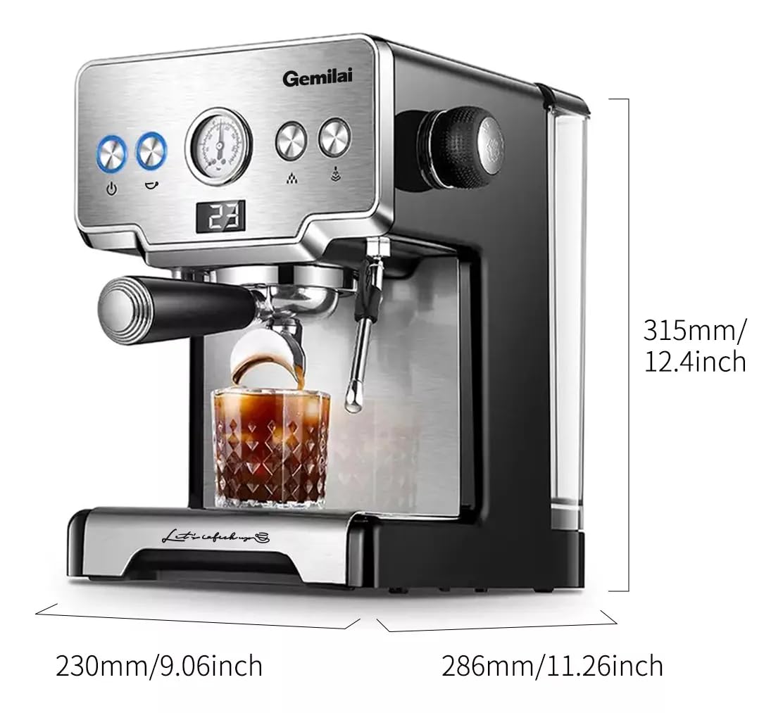 Gemilai Cafetera Espresso 15 Bar con Espumador de Leche, Máquina de Café Multifuncional con Control de Un Solo Toque y Sistema de Calentamiento Rápido, Ideal para Espresso, Capuchino y Más G3605