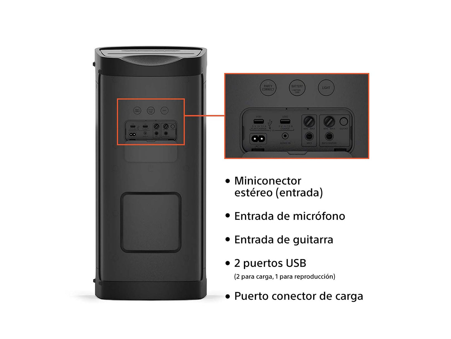 Sony SRS-XP700 - Bocina Bluetooth con Sonido omnidireccional para Fiestas, iluminación y batería de 25 h (IPX4, Mega Bass, función de Carga rápida, Party Conect) Negro