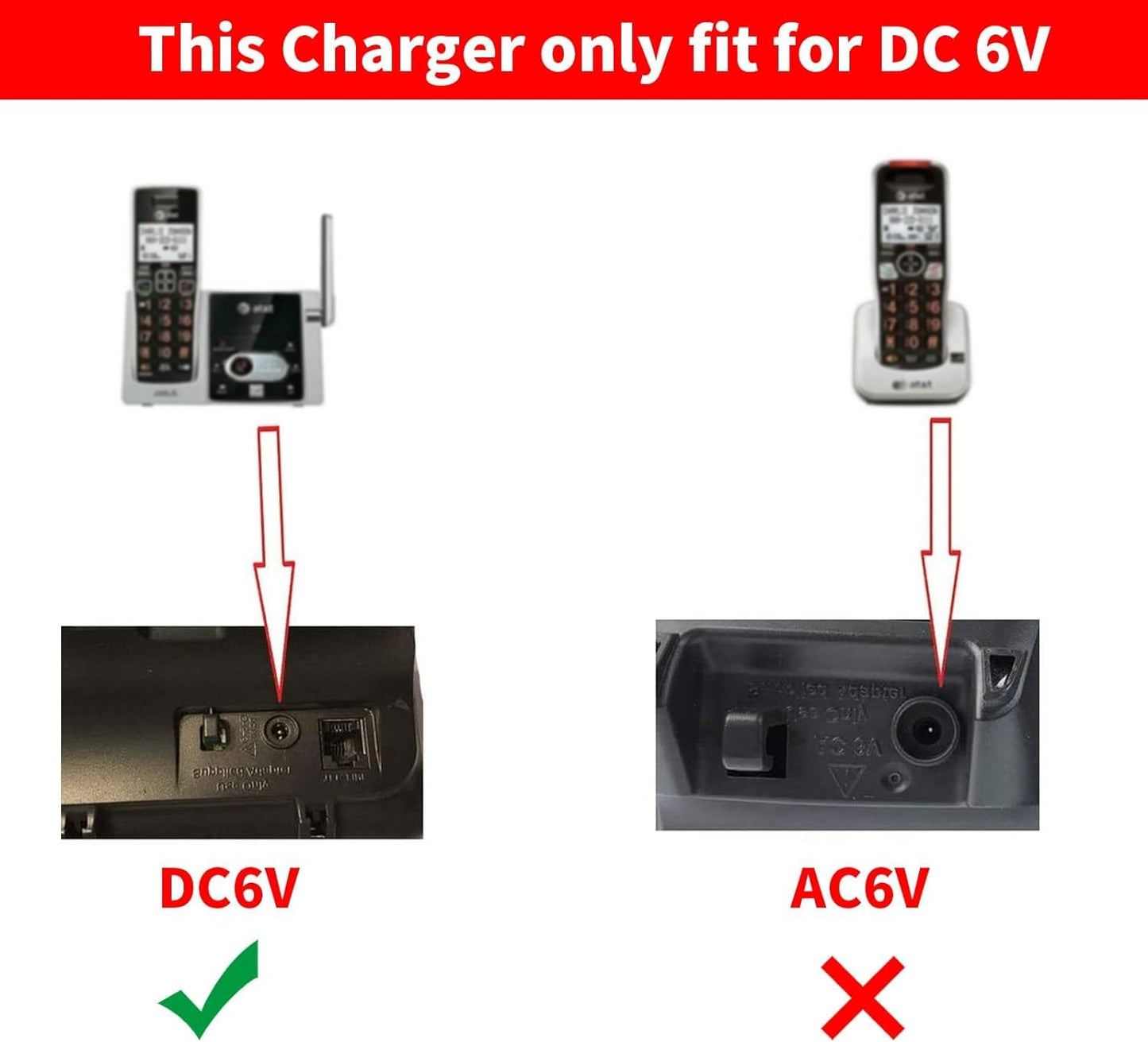 Cargador DC 6V MEROM Negro Adaptador de Corriente para AT&T Vtech Teléfono