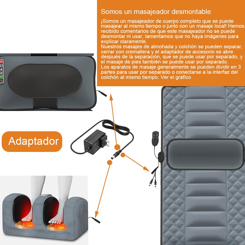 Mythya Cojín de Masaje Eléctrico, Cojín De Masaje Térmico para Todo el Cuerpo, Colchón De Masaje Vibratorio Con 20 Cabezales y Máquina Masajeadora de Pies Shiatsu Niene con 32 Nodos, Colchoneta de Masaje con Calefacción con Masajear Columna Cervical, Espa