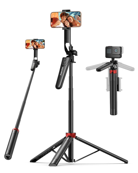 Trípode y Selfie Stick Aureday Negro Ligero con Control Remoto para Grabación de Video y Vlog
