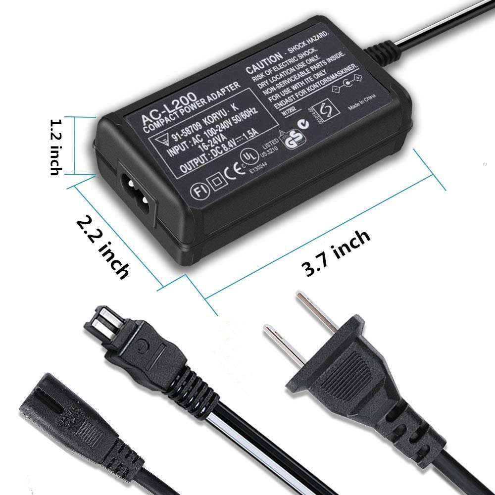 AC-L200 Cargador adaptador de corriente alterna para videocámara Sony Handycam DCR-SX, DCR-SR, DCR-HC, DCR-PC, DCR-DVD, DCR-IP, HDR-CX, HDR-XR, HDR-PJ, HDR-SR, HDR-UX, HDR-TD, CCD TRV DEV Series