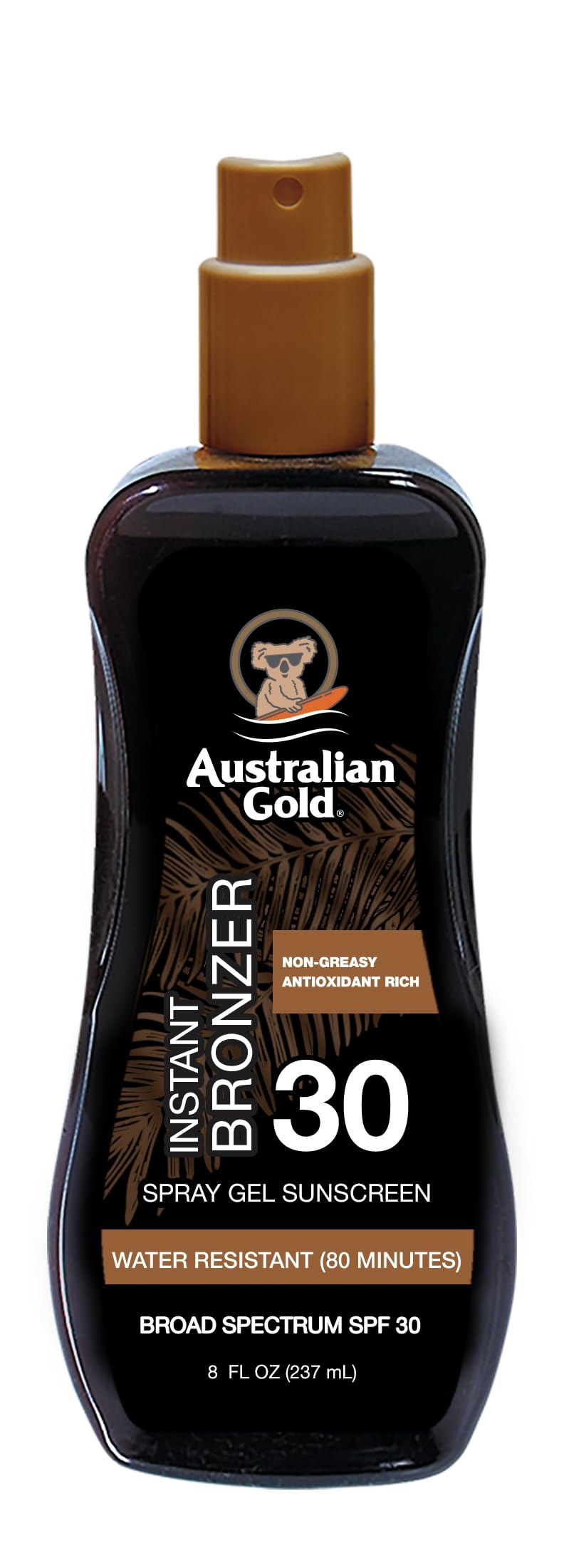 AUSTRALIAN GOLD SPF 30 Spray Gel Sunscreen with Instant Bronzer 8 fl oz (237 ml) Protector Solar en Gel En Spray FPS 30 Bronceador Instantáneo