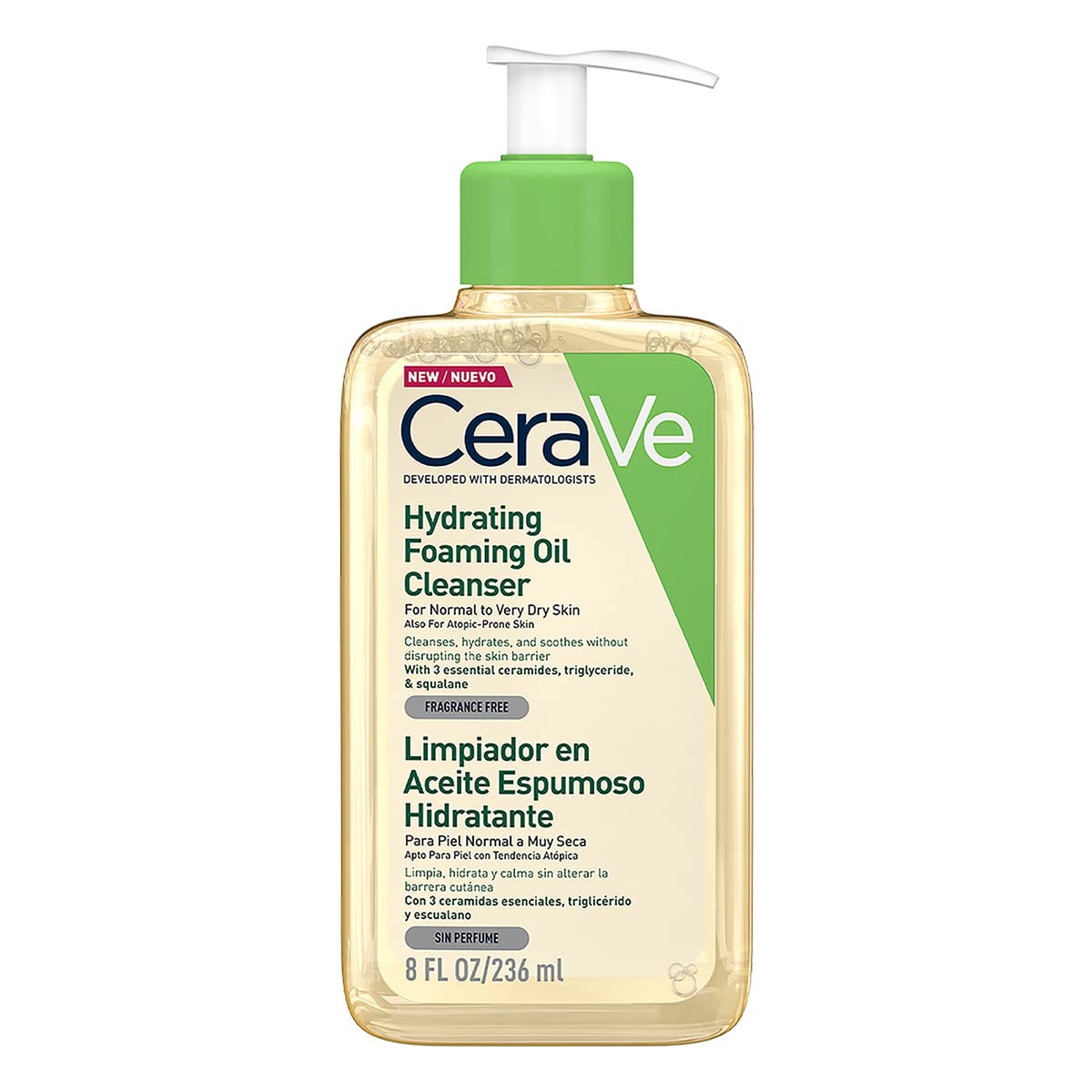 CeraVe Limpiador en Aceite Piel Normal a Muy Seca 236ml + Gel Limpiador Espumoso |473ml| Limpiador diario para piel mixta, grasa o con acné | Libre de fragancia