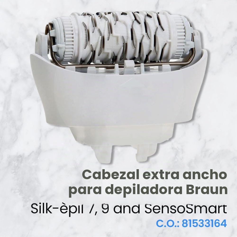 Anakel Home Repuesto Cabezal Depilación 81533164 Compatible con Braun Depiladora Silkepil 7, Silkepil 9, Xpressive y SensoSmart, Cabezal Extra Ancho, Color Blanco