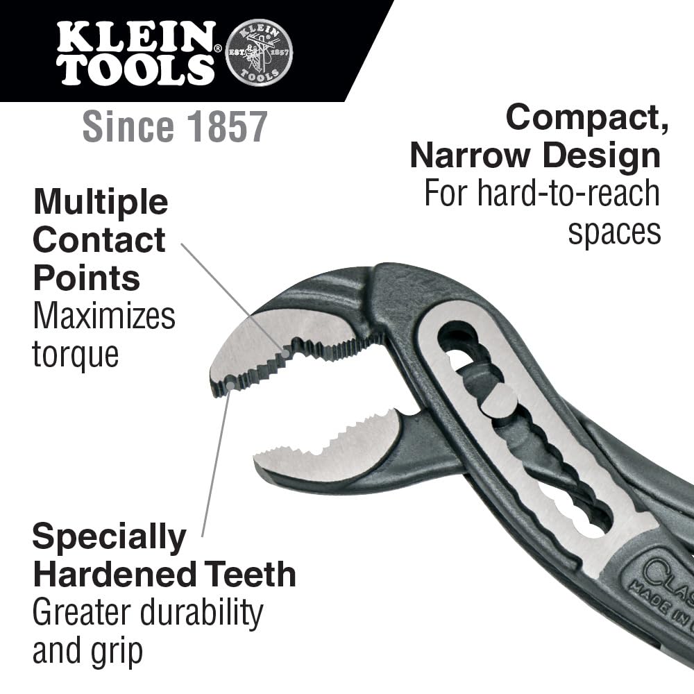 Klein Tools D5052KIT - Juego de alicates clásicos de bomba Klaw de 2 piezas, alicates de bomba de 7 pulgadas y 10 pulgadas, diseño compacto con mordaza en V y dientes endurecidos para un par máximo