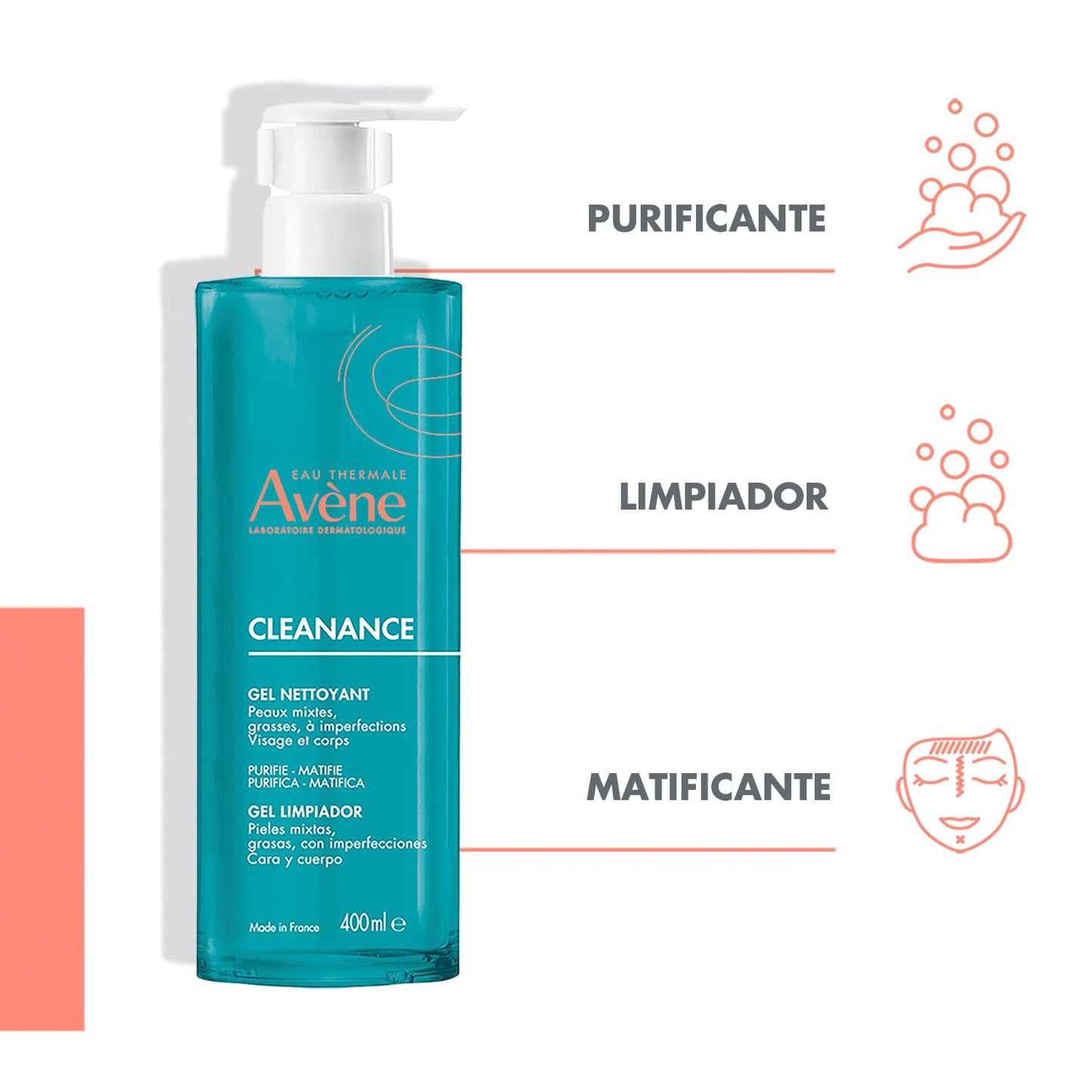 Avène Cleanance, Gel Limpiador para Piel Grasa, 400ml