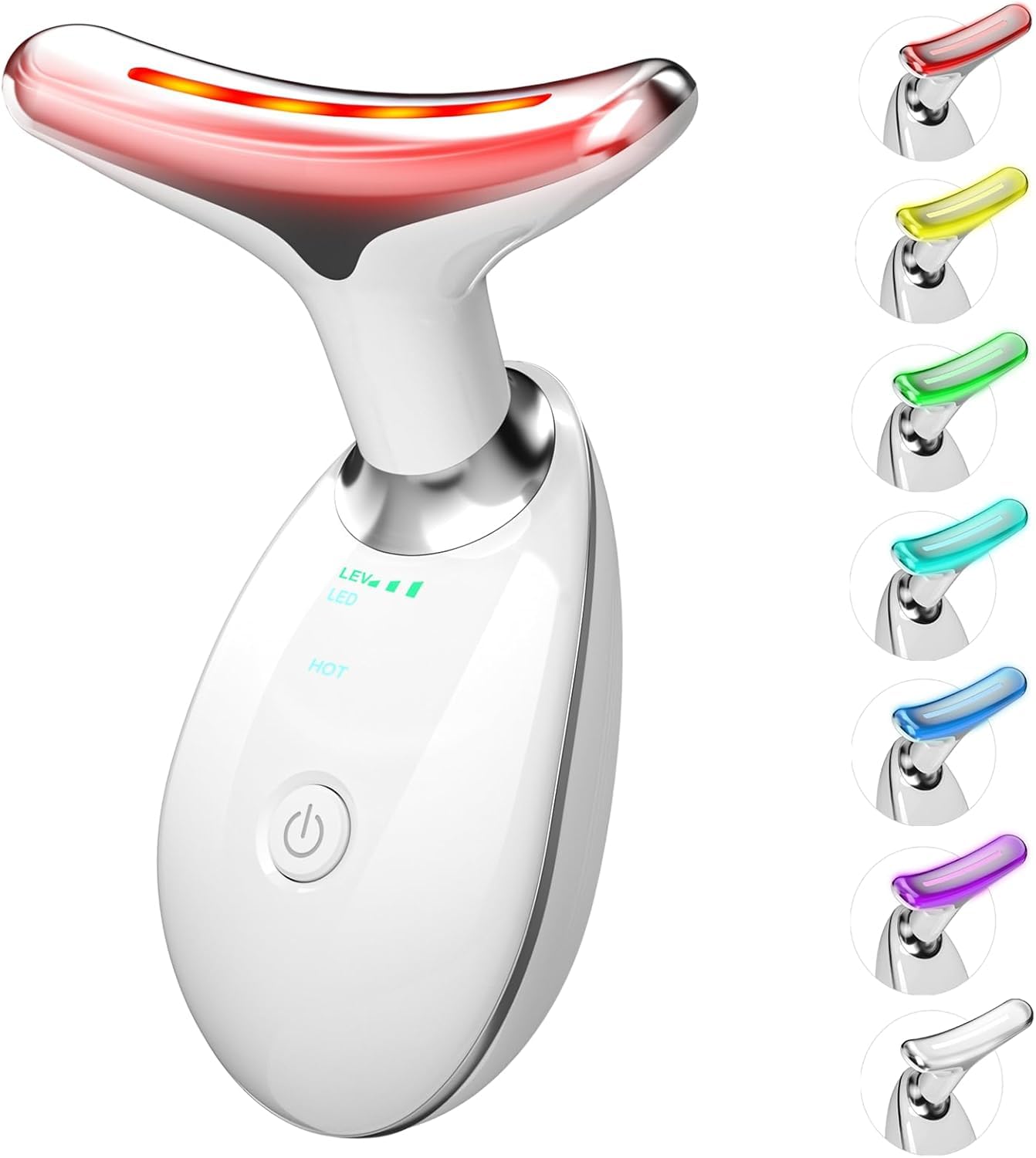 cotsoco Herramienta de masaje facial 7 en 1, terapia de luz roja para rostro y cuello, varita de terapia de luz roja, dispositivo de lifting facial para el cuidado de la piel, blanco