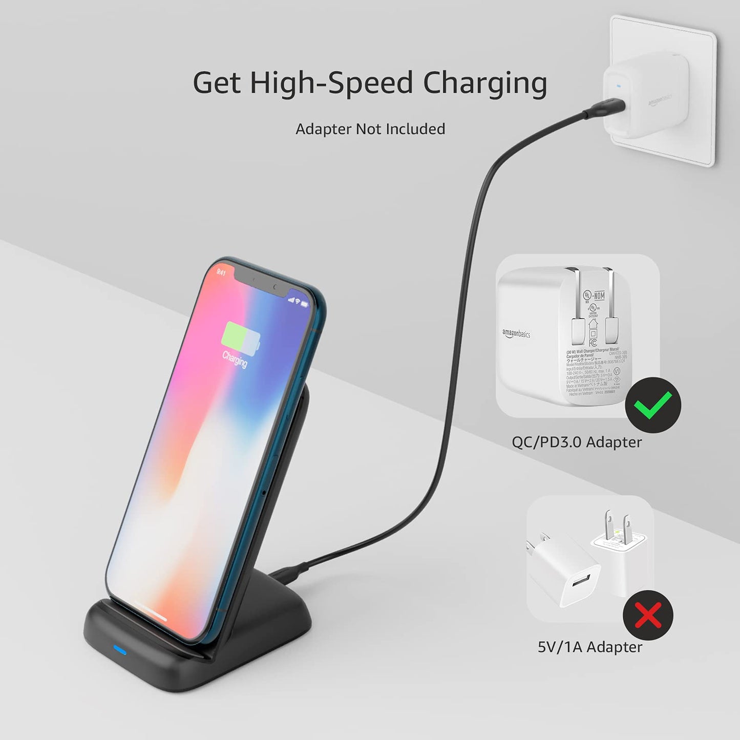 Soporte de Carga Inalámbrico Amazon Basics Negro Certificado Qi de 10 W