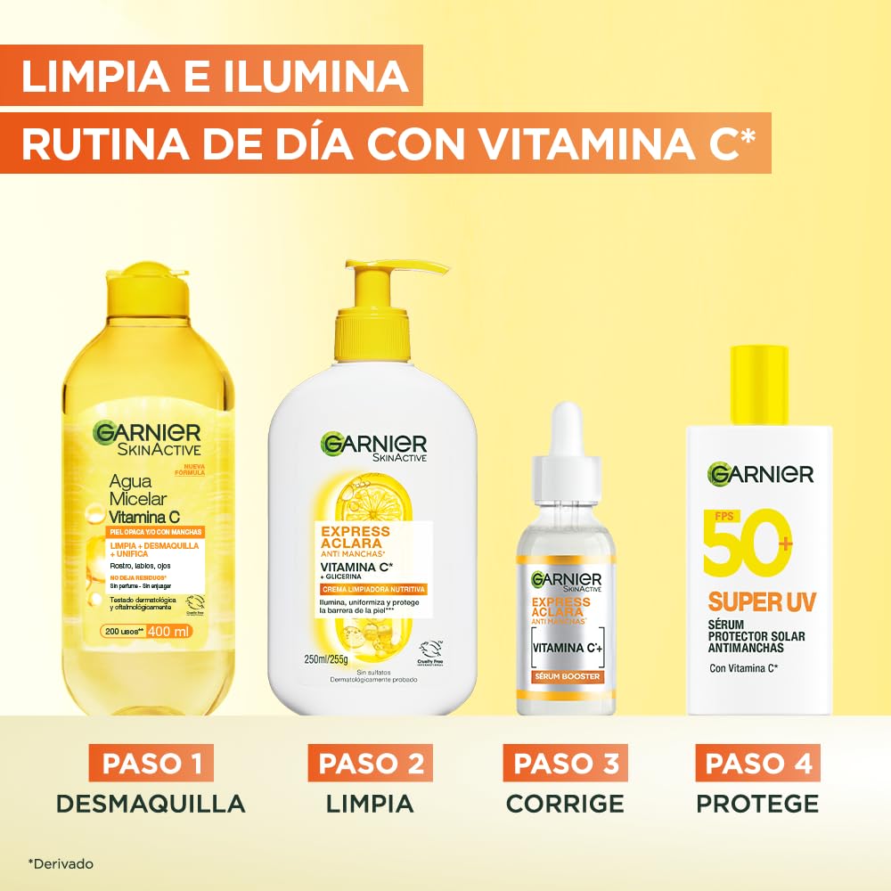 Garnier Gel Limpiador Facial Tono Uniforme con Vitamina C Express Aclara 150ml, 170 grams, 150 mililitro, 1