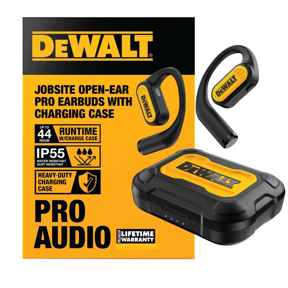 Auriculares Inalámbricos DEWALT Negros con Conducción Aérea para Uso Intensivo en el Lugar de Trabajo
