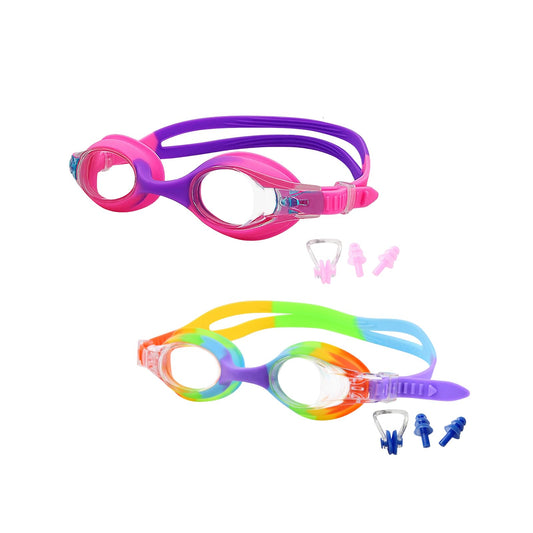 Gafas de Natación Niños 2 Pares - Antivaho + Silicona Ultra Suave, Edad 3-14 Años (Unisex)