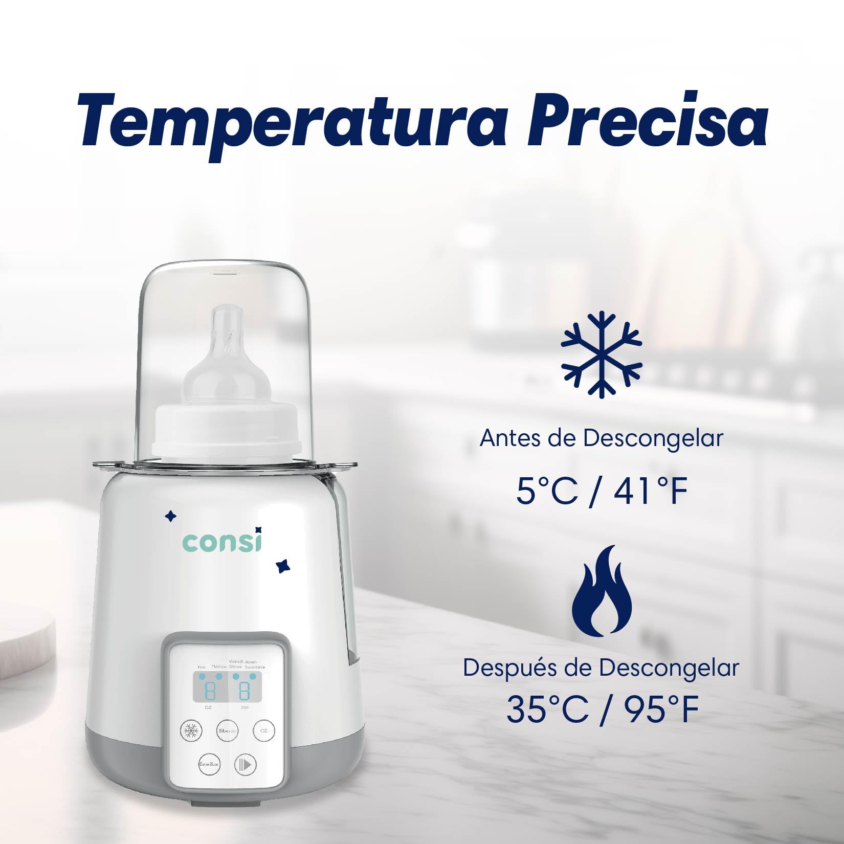 Consi Esterilizador de Biberones y Calentador Rápido de Leche con Temporizador, Panel Táctil, Protección Contra Ebullición en Seco y Ajuste de Temperatura Precisa | CM01