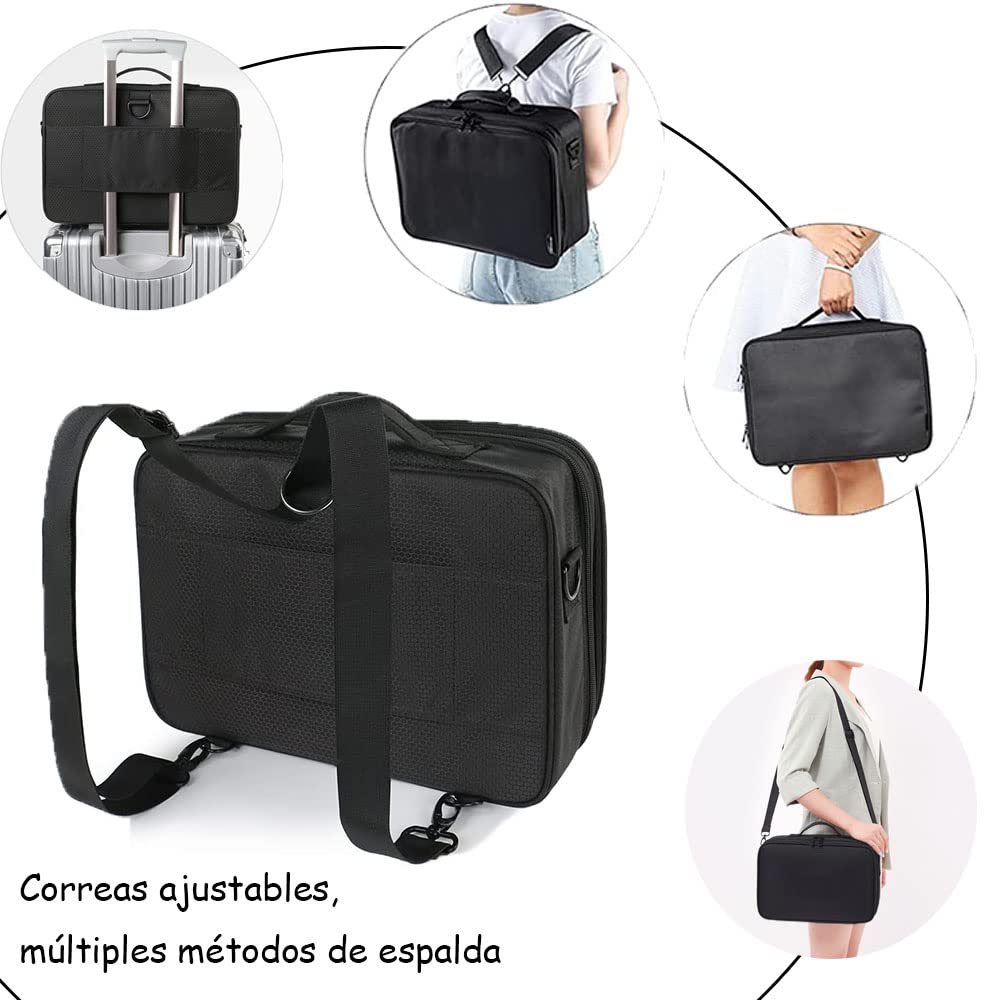 Bolsa de Maquillajede Viaje Estuche Organizador - Bolsa de Cosméticos Impermeable Portátil con Hombro Ajustable y Divisor Ajustable para Pinceles y Herramientas de Belleza (3 Layer, 34x23x12cm,Negro)