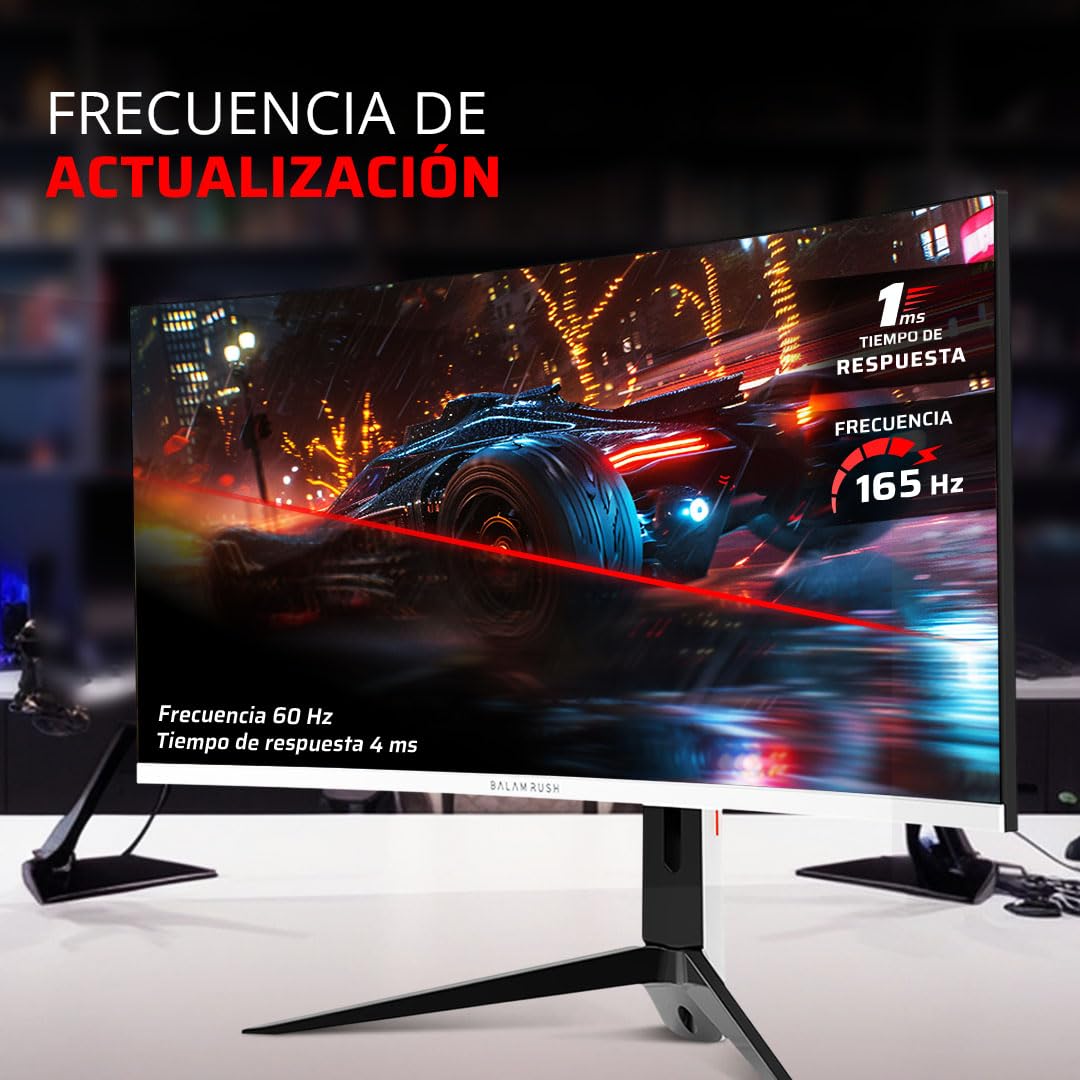 Balam Rush Monitor Gamer Curvo 34" VA/Extreme Earth Pro MGP34C / 4K WQHD R1500 / 165 Hz / 1 ms/Pip PBP/Altura Ajustable / 2xHDMI 2.1 / 2xDP / Blanco