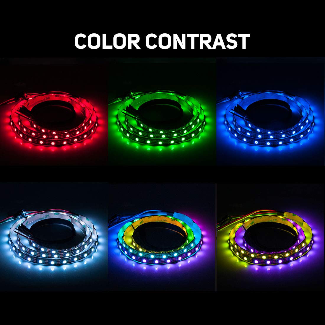 BTF-LIGHTING WS2812B - Tira de LED RGB ECO, efectos de persecución 5050SMD direccionable individualmente 3.3 pies 60 Pixeles/m, color flexible de ensueño IP30 para proyectos de bricolaje de recámara
