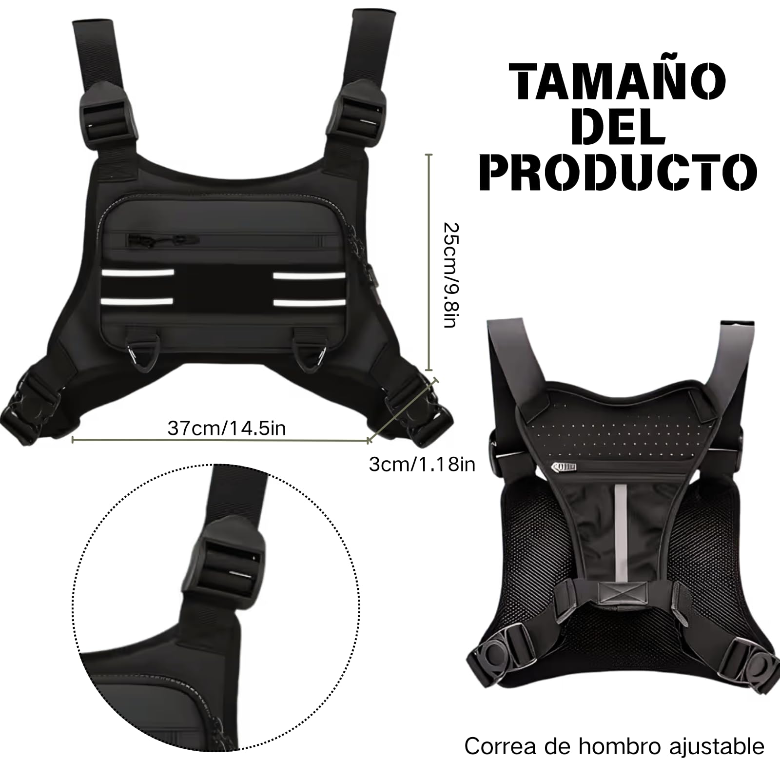 Bolsa de pecho para correr para hombre，Paquete de pecho para exterior impermeable ，Bolsa táctica para correr Multiusos y ligero con soporte para teléfono incorporado y espacio de almacenamiento
