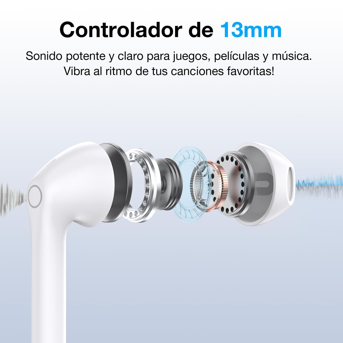 Audífonos Bluetooth 5.3 1 Hora Blanco para Correr y Escuchar Música