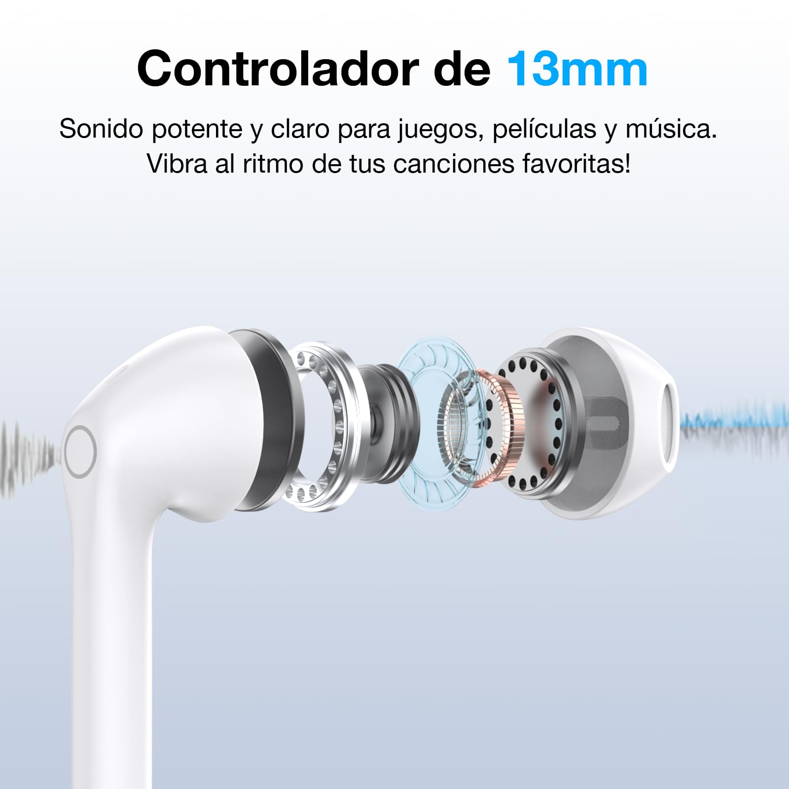 Audífonos Bluetooth 5.3 1 Hora Blanco para Correr y Escuchar Música