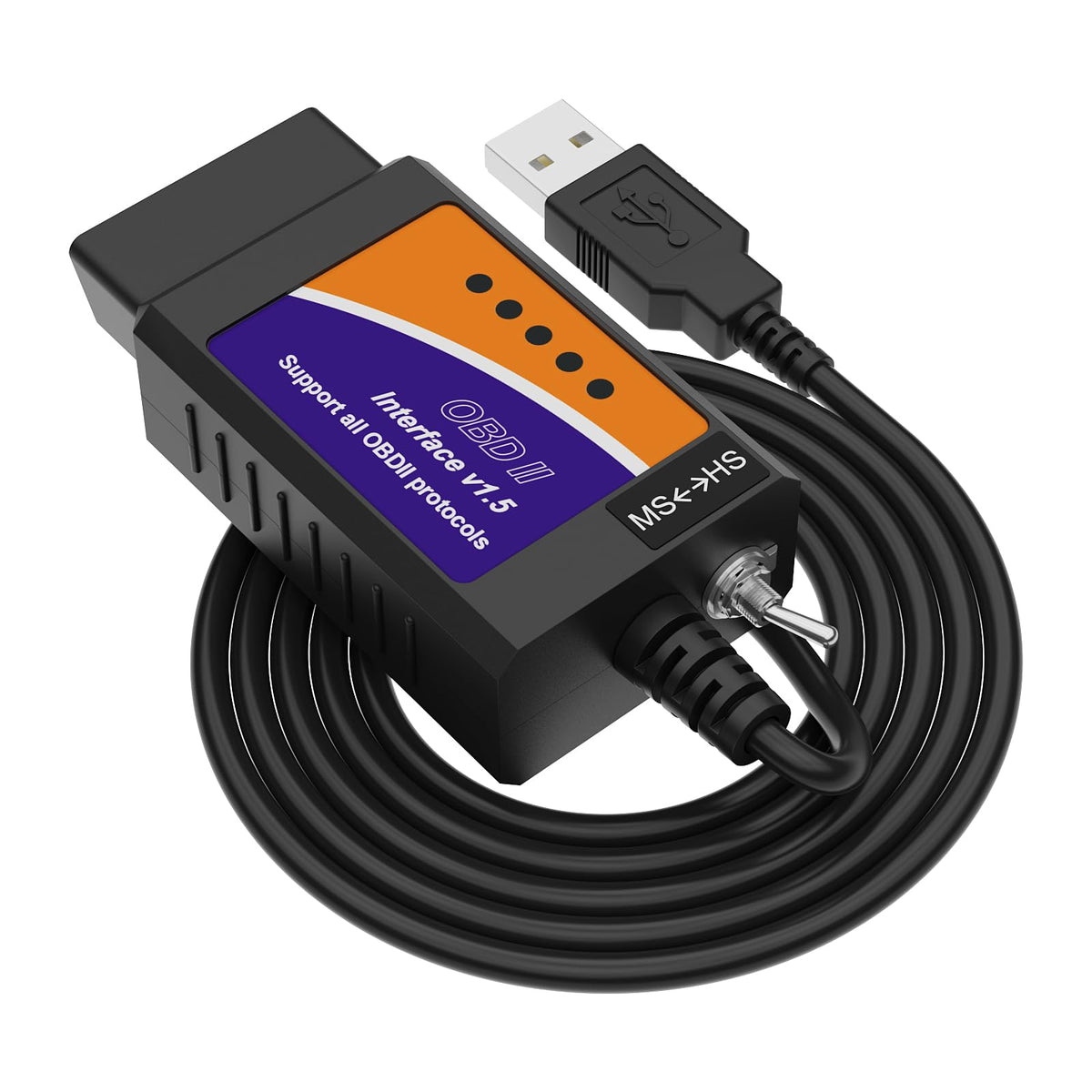 Adaptador USB ELMconfig ELM327 OBD2 Negro con Interruptor MS-CAN HS-CAN para Diagnóstico en Vehículos Ford Lincoln Mazda Mercury