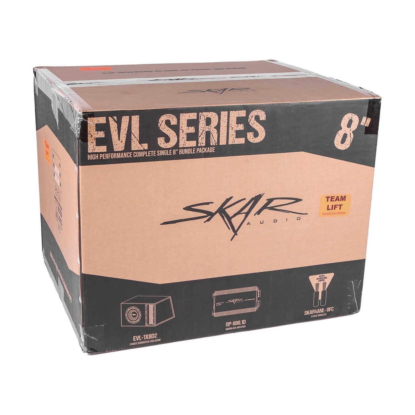 Skar Audio Single 8" Completo 1200 W Serie EVL Subwoofer Paquete de graves – Incluye caja cargada con amplificador