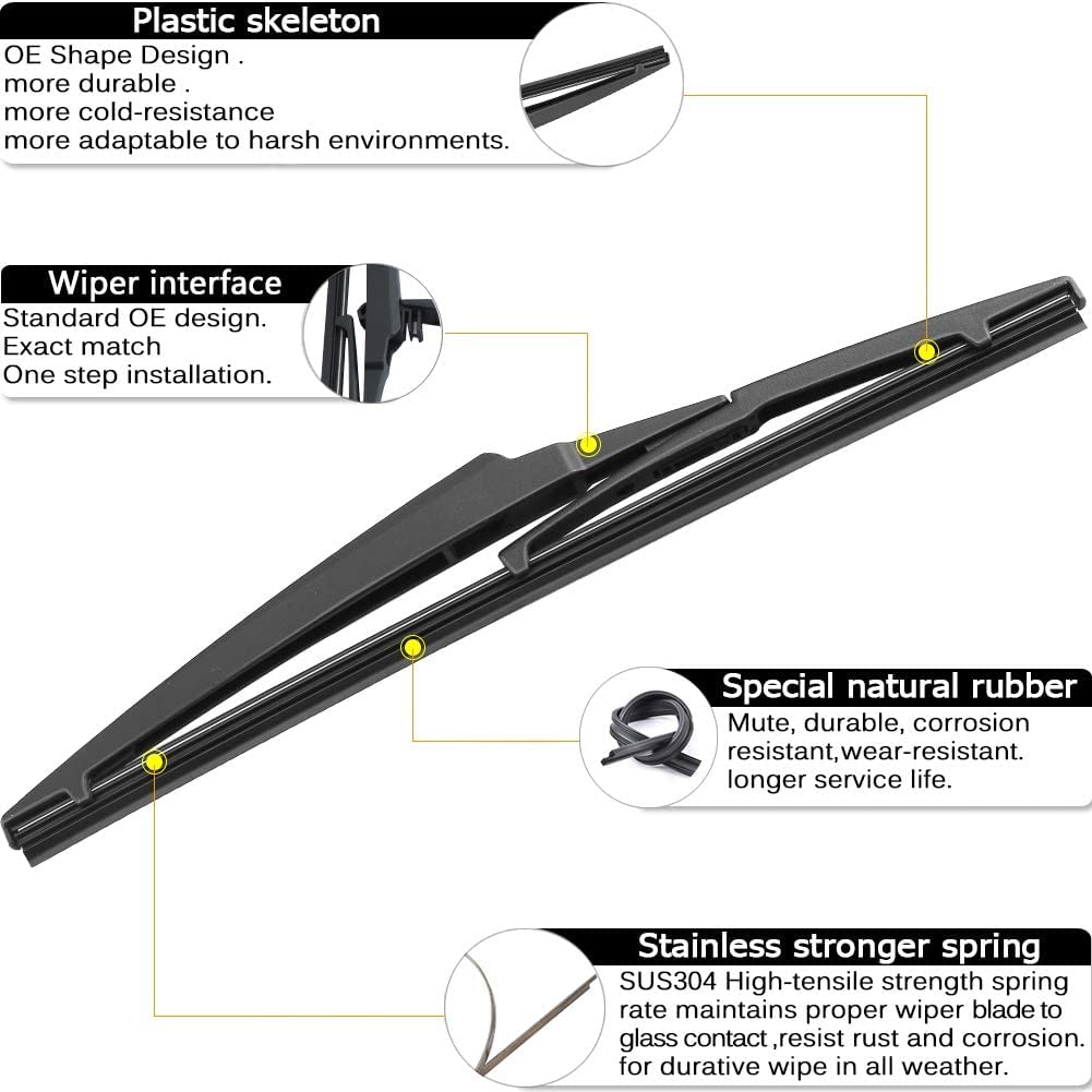 AUTOBOO - Limpiaparabrisas de 26 pulgadas + 16 pulgadas con limpiaparabrisas trasero de 11 pulgadas de repuesto para Hyundai Accent Kona Electric Kia Rio 2012-2017, calidad de fábrica original
