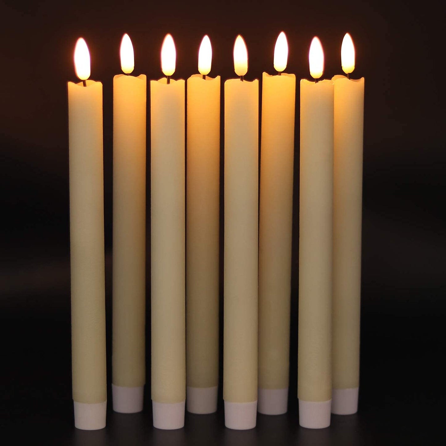 GenSwin - Velas cónicas parpadeantes sin llama con 2 mandos a distancia y temporizador, velas de cera real 3D para ventana, funciona con pilas, paquete de 8, decoración de Navidad para el hogar de
