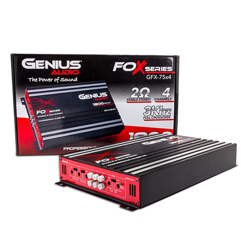 GENIUS- Amplificador de Audio Calase ab 4 Canales Fox GFX-75X4 / 1800 wmax. 75 wrms/estable a 2 ohms estereo/Car Audio, Open Show