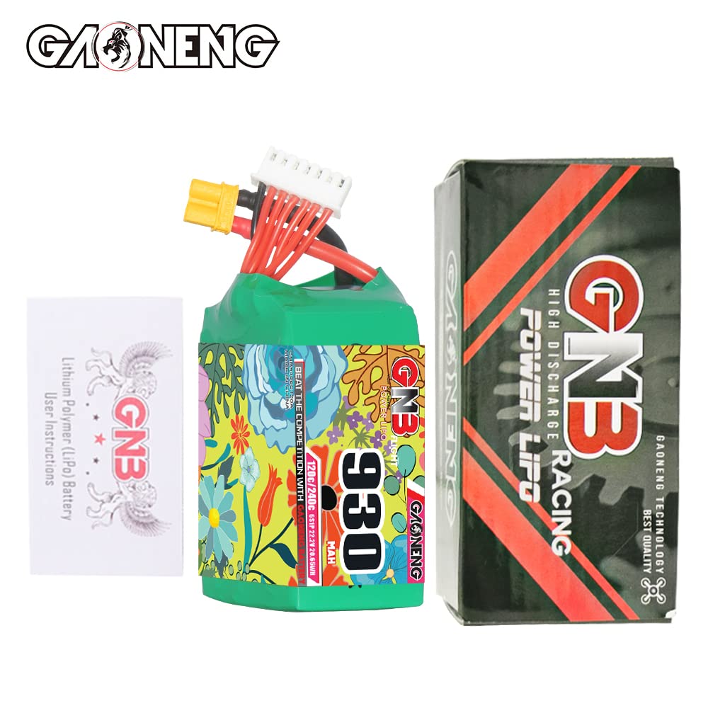 Gaoneng GNB LiPo Batería 6S 930mAh 22.2v 120c 240c para accesorios de dron de estilo última intervensión, piezas modelo aéreo DIY FPV Drone Racing Pack con enchufe XT30