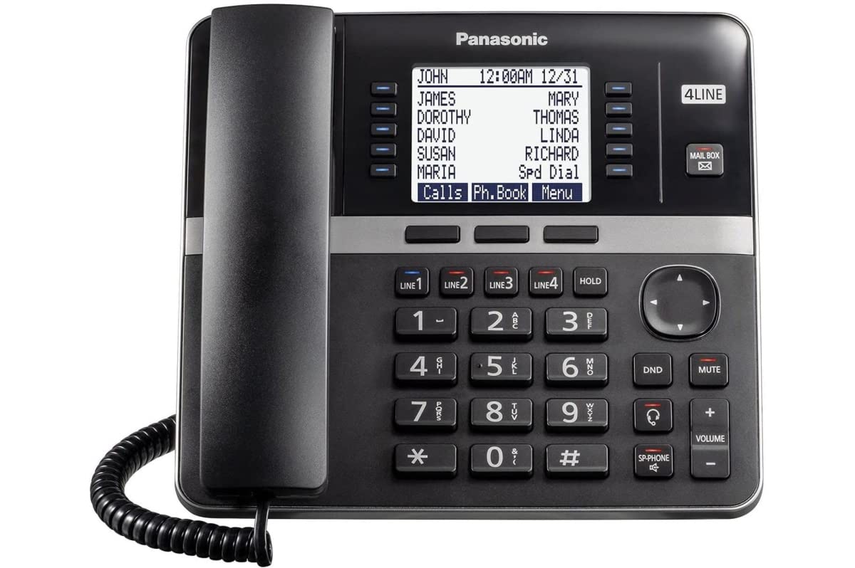 Panasonic DECT 6.0 Plus Sistema telefónico de 4 líneas para pequeñas y medias, estación base con cable (consola principal), ampliable hasta 10 de forma inalámbrica, conferencias de 6 vías - KX-TGW420B (negro) (renovado)