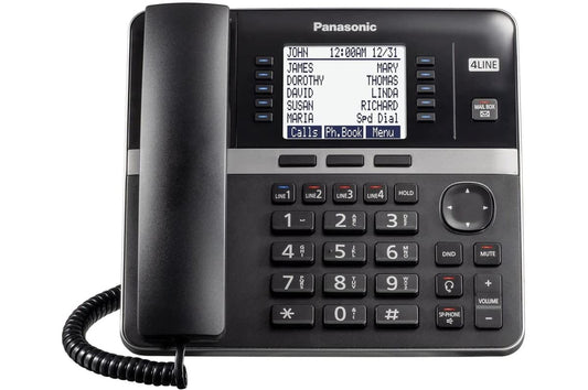 Panasonic DECT 6.0 Plus Sistema telefónico de 4 líneas para pequeñas y medias, estación base con cable (consola principal), ampliable hasta 10 de forma inalámbrica, conferencias de 6 vías - KX-TGW420B (negro) (renovado)
