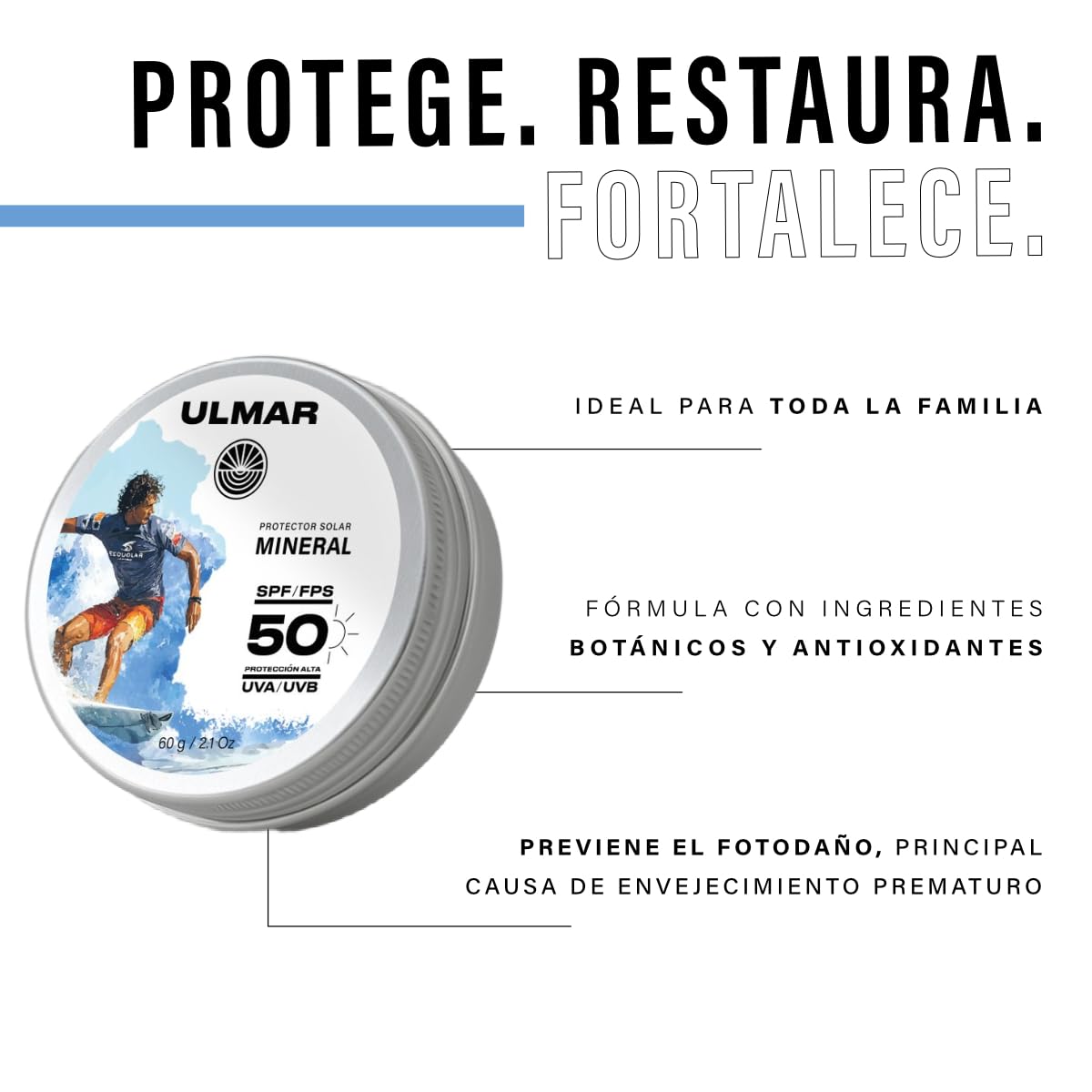 Ulmar Bálsamo Protector Solar Mineral FPS50 UVA + UVB Alta Resistencia 60gr