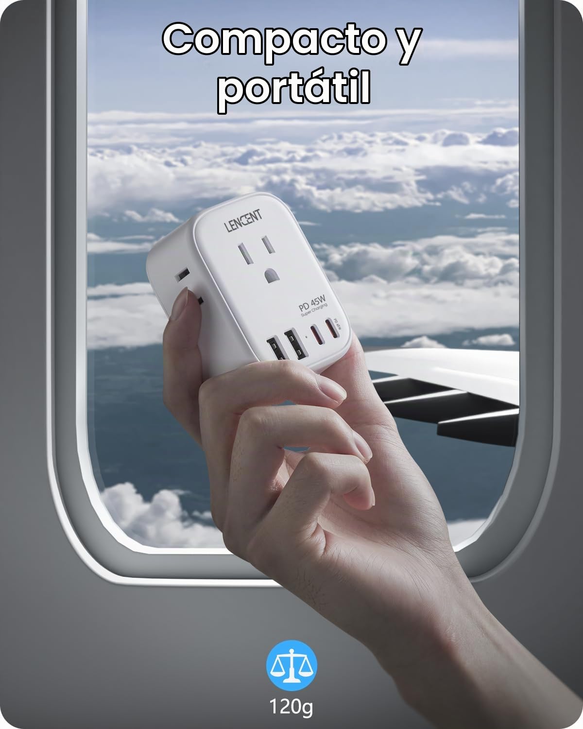Adaptador de Viaje LENCENT Europeo Tipo C Plegable PD45W 4 Tomas
