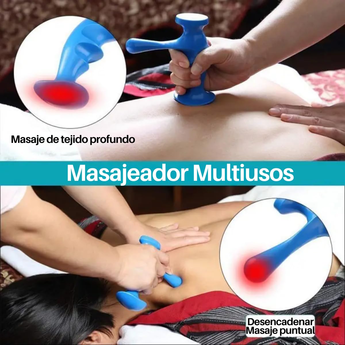 Masajeadores Manuales Veraly.mx Azul Diseño Ergonómico Shiatsu para Cuello y Espalda