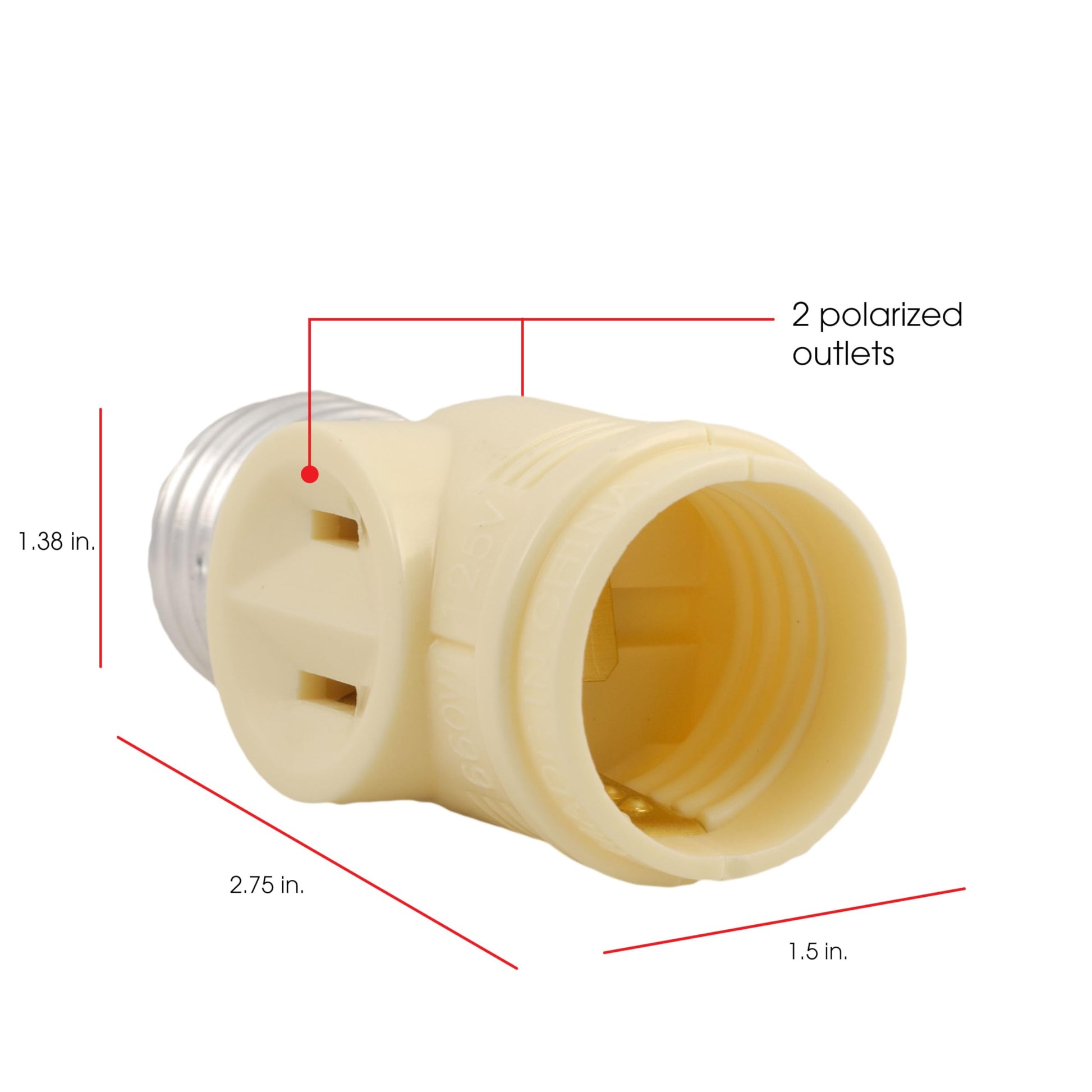 Power Gear Adaptador de enchufe de 2 tomas, añade 2 tomas a un enchufe de foco, 2 puntas, salidas polarizadas, enchufe de base media, uso en taller, cochera o lavadero, listado UL, almendra clara, 54178