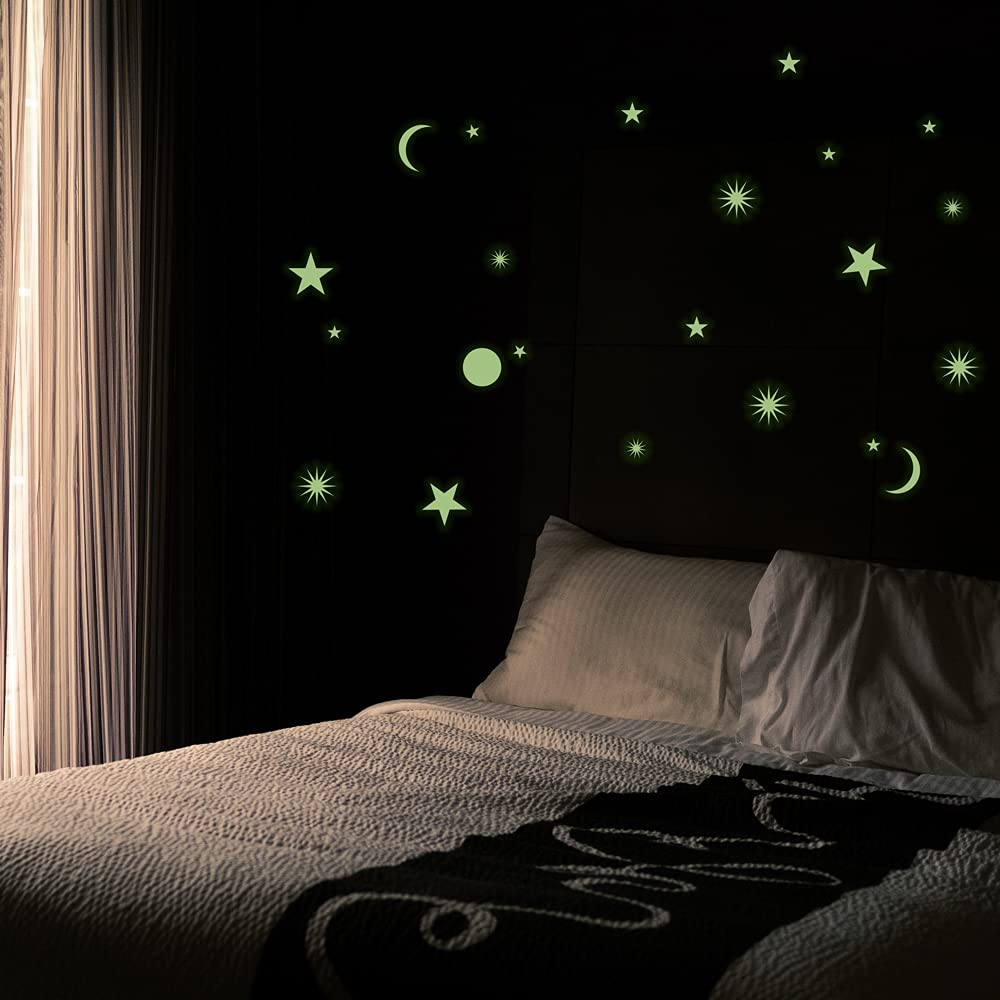 Calcomanías para pared de Halloween con luna mágica y estrellas que brillan en la oscuridad, despegar y pegar