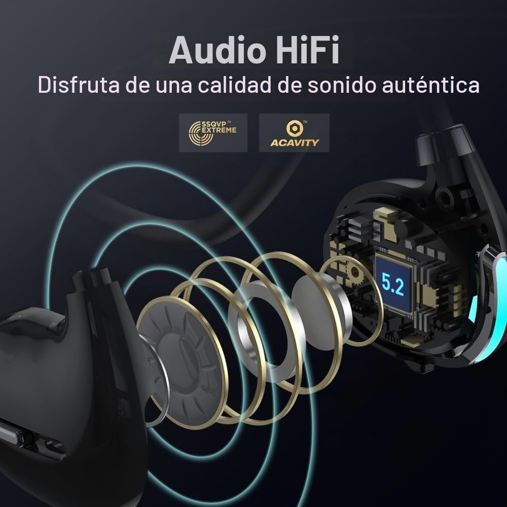 Audífonos Inalámbricos Bluetooth IPX4 Negro Conducción Aérea Cancelación de Ruido para Deportes