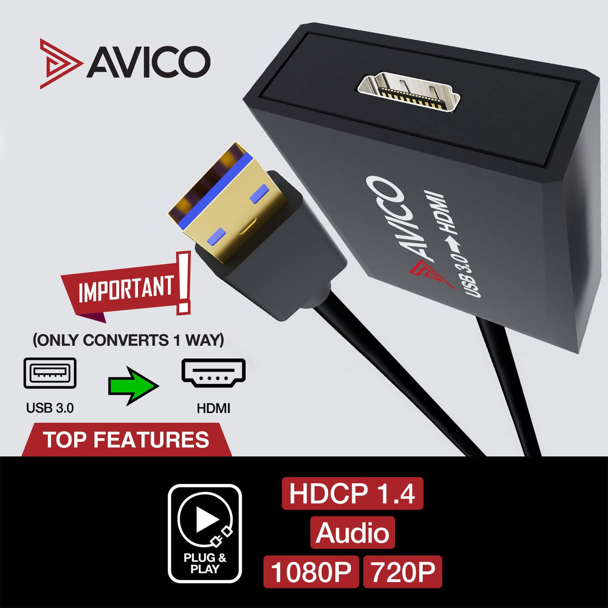 Adaptador USB 3.0 a HDMI Avico 1080P 60Hz para PC Windows